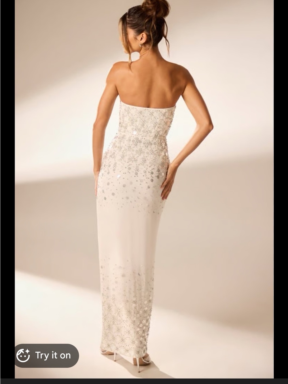 Oh Polly Ivory Strapless Embellished Column Gown